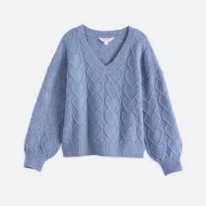 Market & Spruce Light Blue Cable Knit V-Neck Sweater | Size L